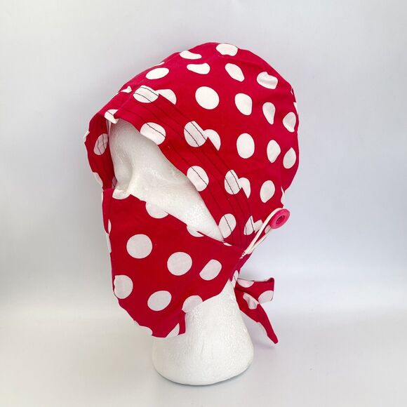 Unisex Surgical Scrub Hat With Matching Mask Red Polka Dots - Picture 12 of 12